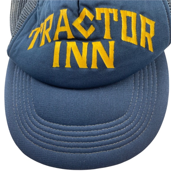 Vintage Snap-back Trucker Cap Hat Mesh Back Tractor Inn Heavy Patina Blue Boho - Picture 2 of 9
